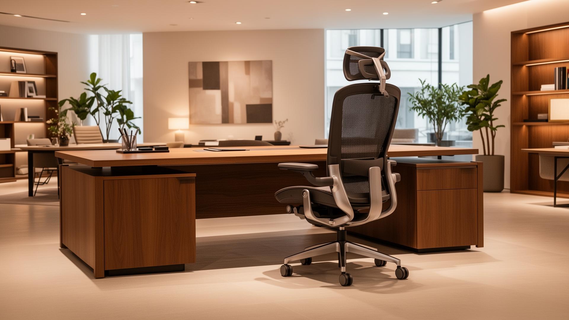 Office furniture showroom Berkeley CA — ergonomic chairs, standing desks, and executive office desks